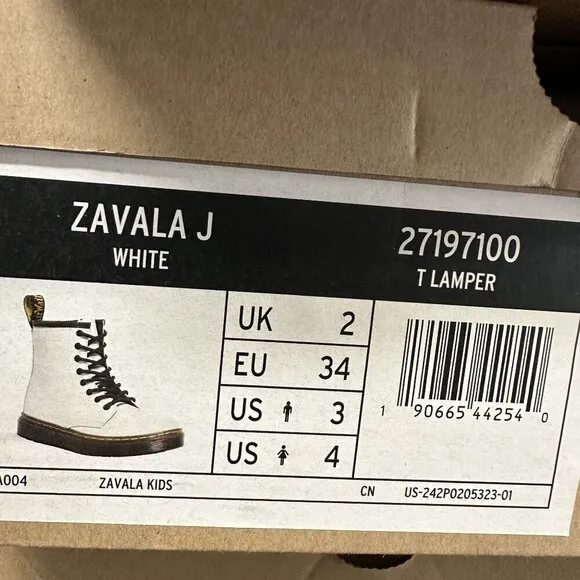 Dr Martens Zavala Youth size 4 White Combat Boots 27197100