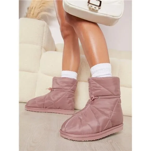 Drawstring Detail Padded Ankle Boots