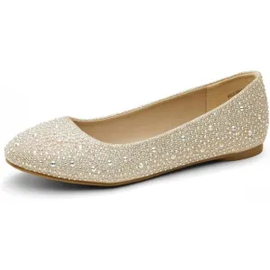 Dream Pairs Flat Shoes Women Gold Rubber Sole-Shine Rhinestone Ballet Flats Shoe