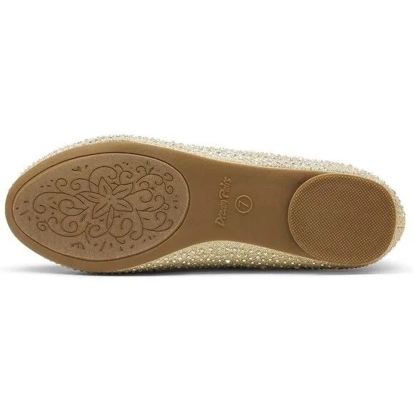 Dream Pairs Flat Shoes Women Gold Rubber Sole-Shine Rhinestone Ballet Flats Shoe