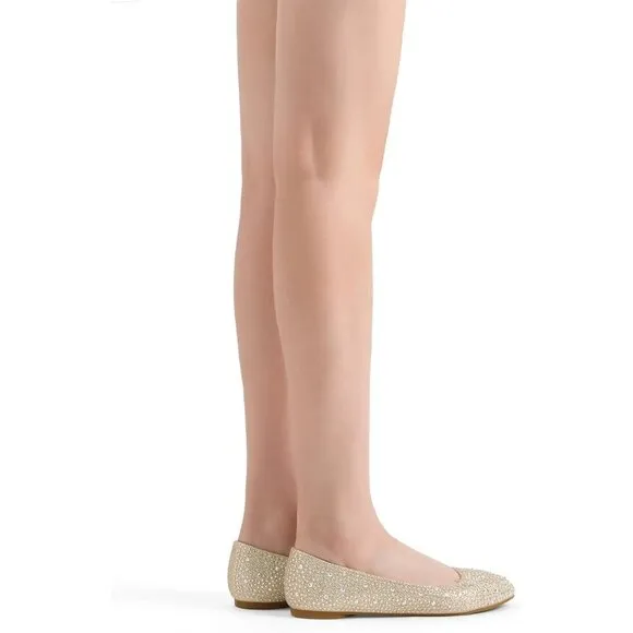 Dream Pairs Flat Shoes Women Gold Rubber Sole-Shine Rhinestone Ballet Flats Shoe