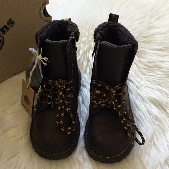 Dr Martens Junior 1460 Collar Fleece Lined Leather Ankle Boots