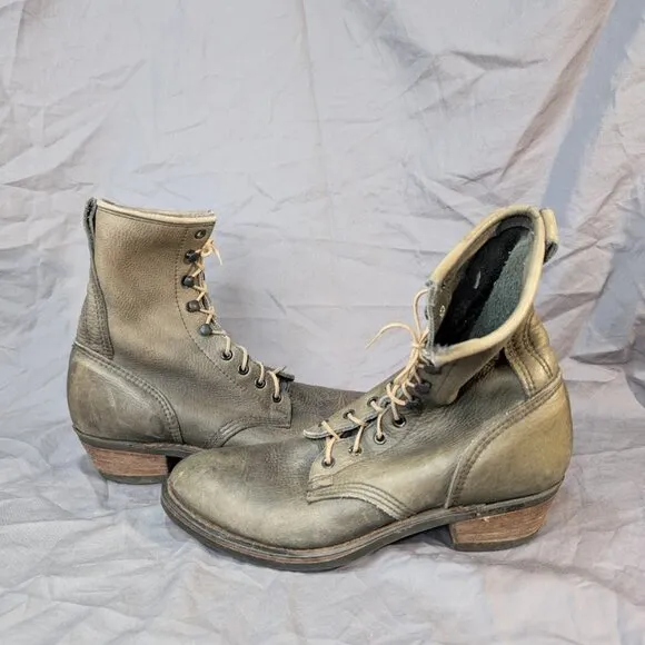 Durango Boots Lace Up Grey Green Leather Men Size 9