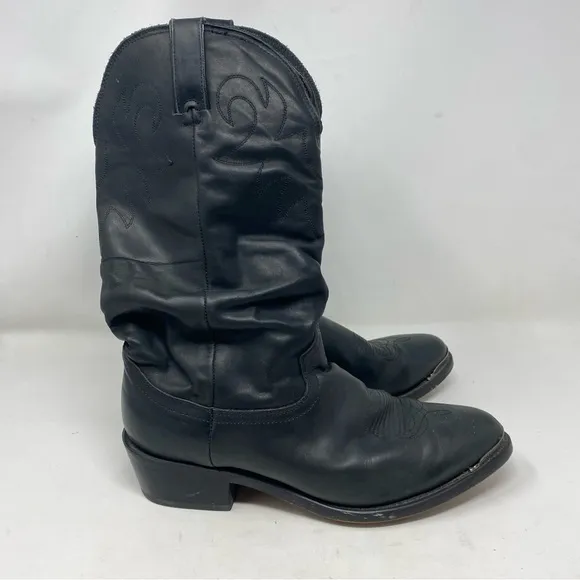 Durango Boots Men’s 9.5 Black Leather Slouch Western Slip On Cowboy Boots SW540