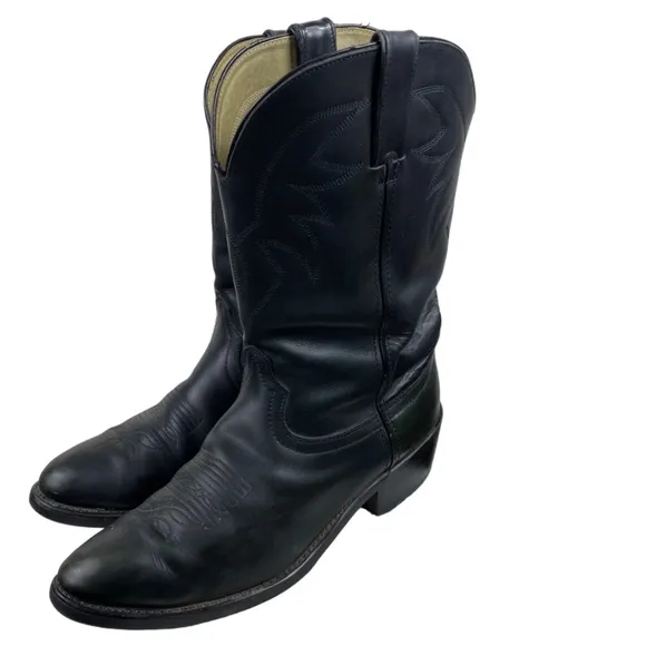 Durango Mens 10 D Cowboy Boots Black Leather Western Rodeo Slip On
