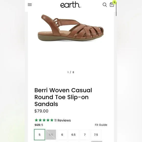 Earth Origins Leather Fisherman Sandals Berri cognac brown women’s shoes size 5M