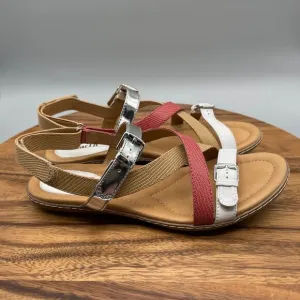 Earth Sandy Womens Size 9.5 B Leather Strappy Sandals Shoes White Multicolor