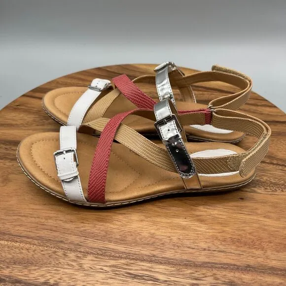 Earth Sandy Womens Size 9.5 B Leather Strappy Sandals Shoes White Multicolor