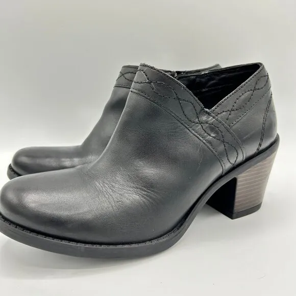 Earth Womens Lina Austin Leather Black Ankle Boots Block Heel Size 8.5