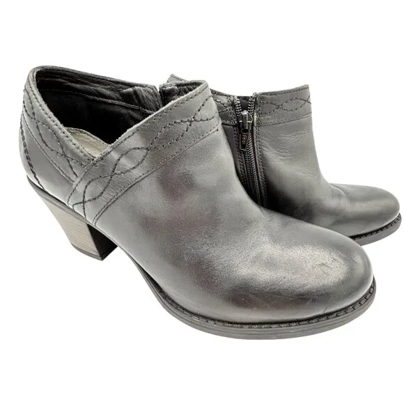 Earth Womens Lina Austin Leather Black Ankle Boots Block Heel Size 8.5