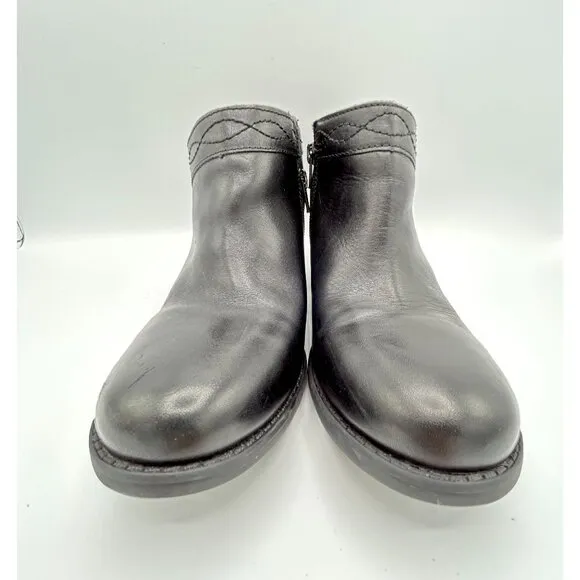 Earth Womens Lina Austin Leather Black Ankle Boots Block Heel Size 8.5