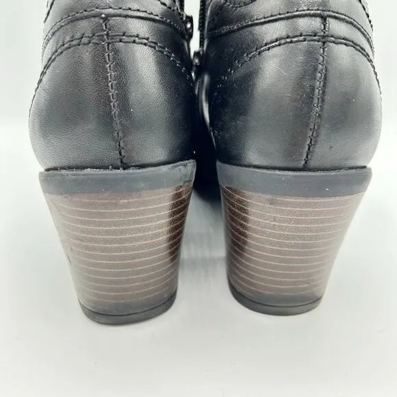 Earth Womens Lina Austin Leather Black Ankle Boots Block Heel Size 8.5