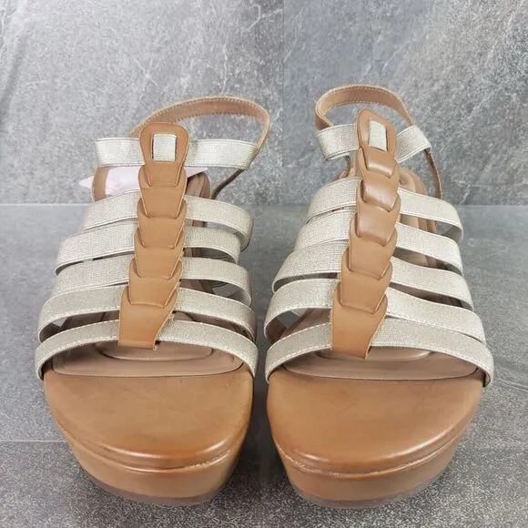 Easy Spirit Sandals Womens 9 M Brown Gold Strappy Wedge Shoes Avinna