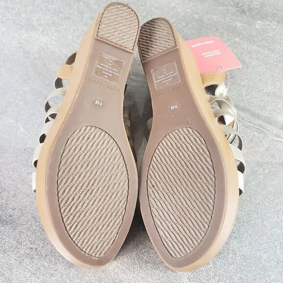 Easy Spirit Sandals Womens 9 M Brown Gold Strappy Wedge Shoes Avinna