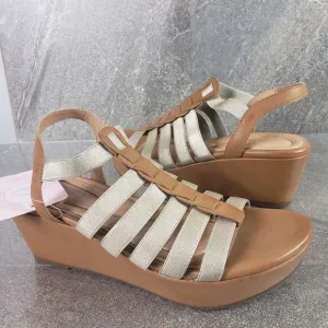 Easy Spirit Sandals Womens 9 M Brown Gold Strappy Wedge Shoes Avinna