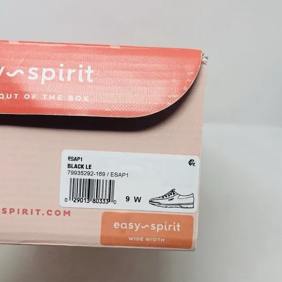 Easy Spirit Womens Size 9W Wide Ap Casual Lace-Up Walking Sneakers in Black $75