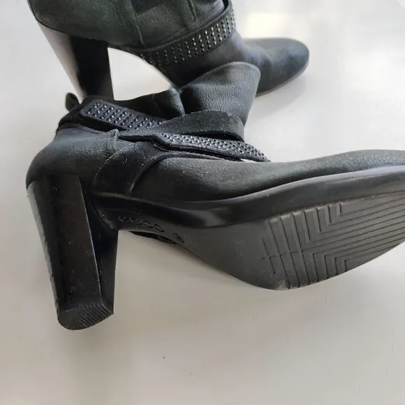 ECCO Black‎ Leather Suede Heeled Ankle Boots Womens Size 36 US Size 5 5.5 Shoes