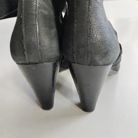 ECCO Black‎ Leather Suede Heeled Ankle Boots Womens Size 36 US Size 5 5.5 Shoes