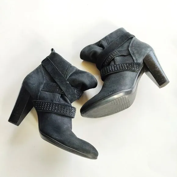 ECCO Black‎ Leather Suede Heeled Ankle Boots Womens Size 36 US Size 5 5.5 Shoes