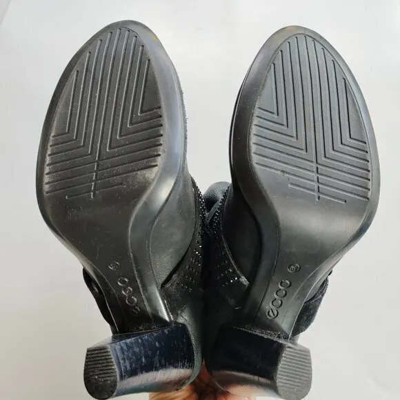 ECCO Black‎ Leather Suede Heeled Ankle Boots Womens Size 36 US Size 5 5.5 Shoes