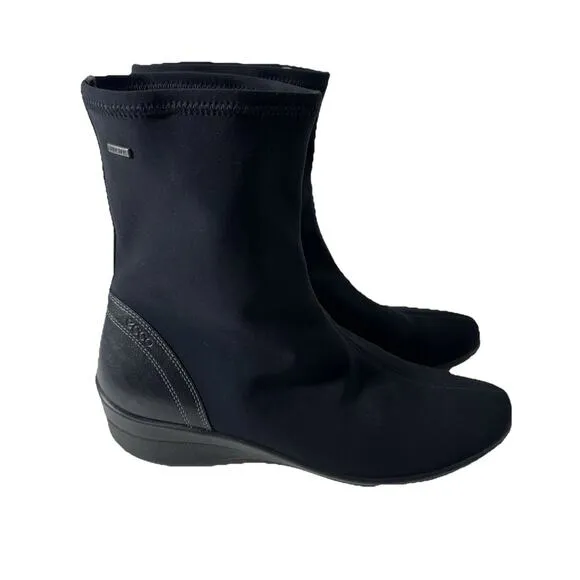 ECCO Boots Womens 39 US 8 Soft Black Wedge Pull On Waterproof Membrane GTX GUC