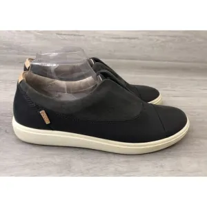 ECCO Comfort Sneakers Womens Size 8 Black Gray Soft Leather Low Top Slip On