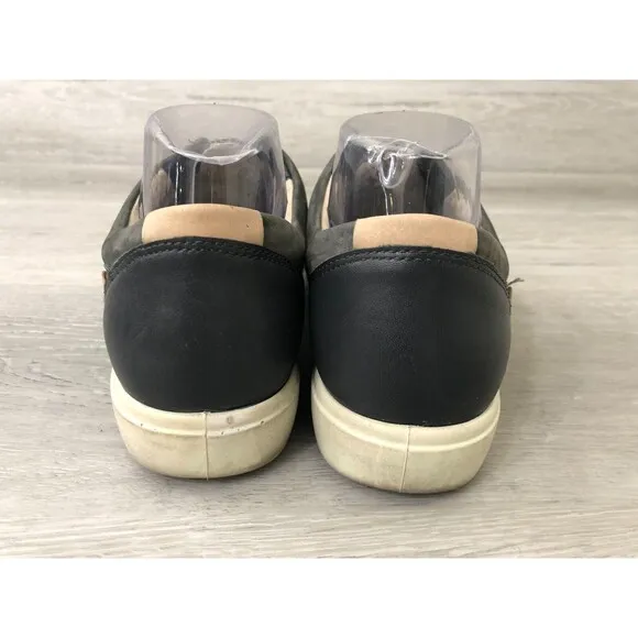 ECCO Comfort Sneakers Womens Size 8 Black Gray Soft Leather Low Top Slip On