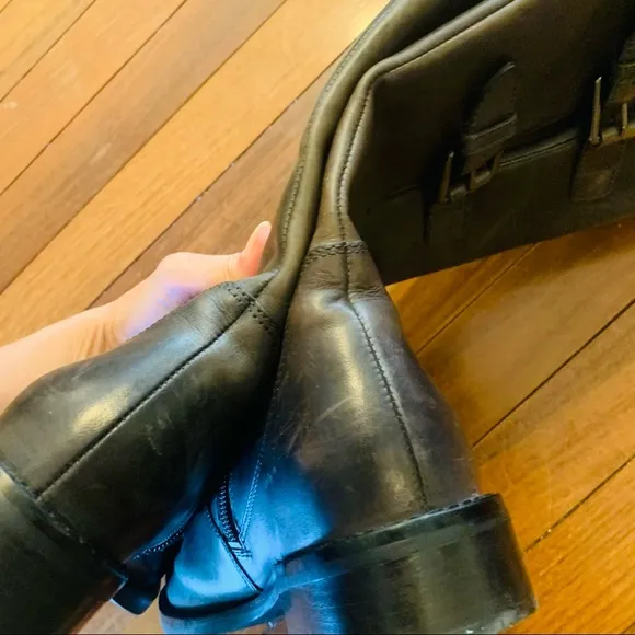 Ecco Hobart Gray Tall Leather Block Heel Boots