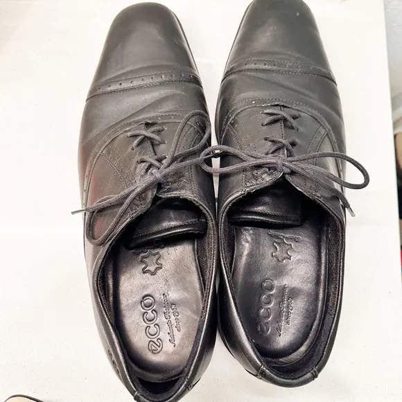 Ecco Melbourne Cap Toe Oxfords Men's Black Leather Shoes Shock Point sz 44