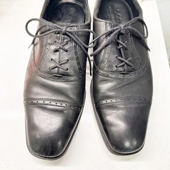 Ecco Melbourne Cap Toe Oxfords Men's Black Leather Shoes Shock Point sz 44
