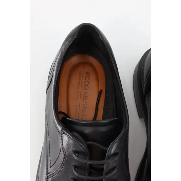 Ecco Mens 44 (US 11) Helsiniki 2 Black Plain Toe Tie Dress Shoes