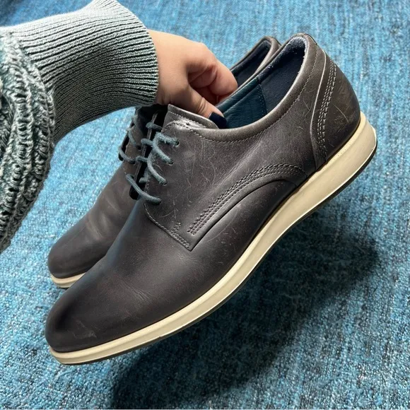 Ecco Men's Leather Dress Shoes in Grey Dark Blue