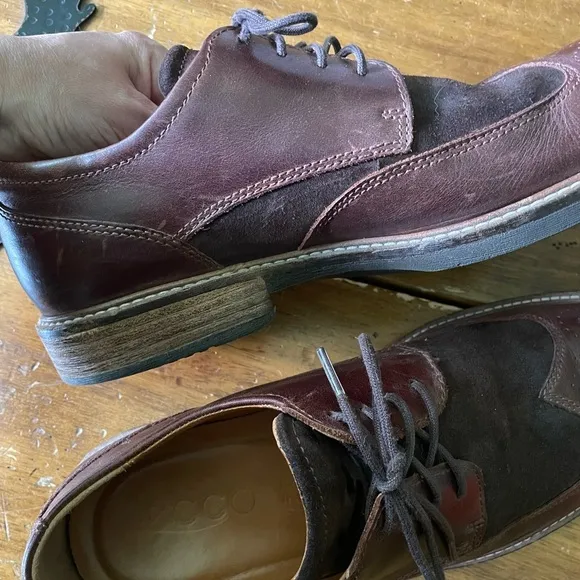 Ecco Oxford 43 US 10 Dress Casual Shoes Brown Suede Leather Brouge Wingtip