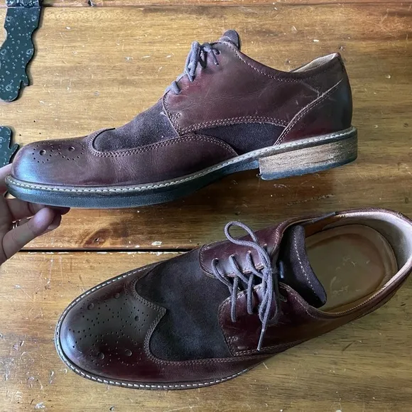 Ecco Oxford 43 US 10 Dress Casual Shoes Brown Suede Leather Brouge Wingtip