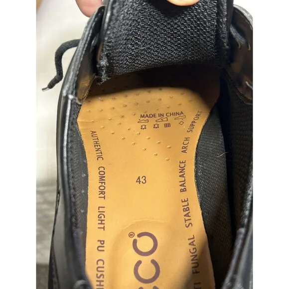 ECCO Shoes Men's Black Leather Oxfords Lace Up Size 43 US 9-9.5 Dress Casual