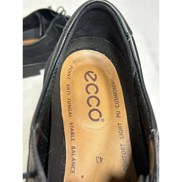 ECCO Shoes Men's Black Leather Oxfords Lace Up Size 43 US 9-9.5 Dress Casual
