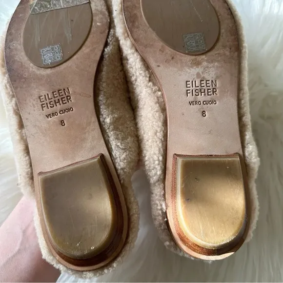 Eileen Fisher Genuine Shearling Fur Slippers Shoes Slip On Sz 38