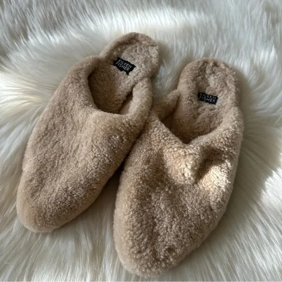 Eileen Fisher Genuine Shearling Fur Slippers Shoes Slip On Sz 38