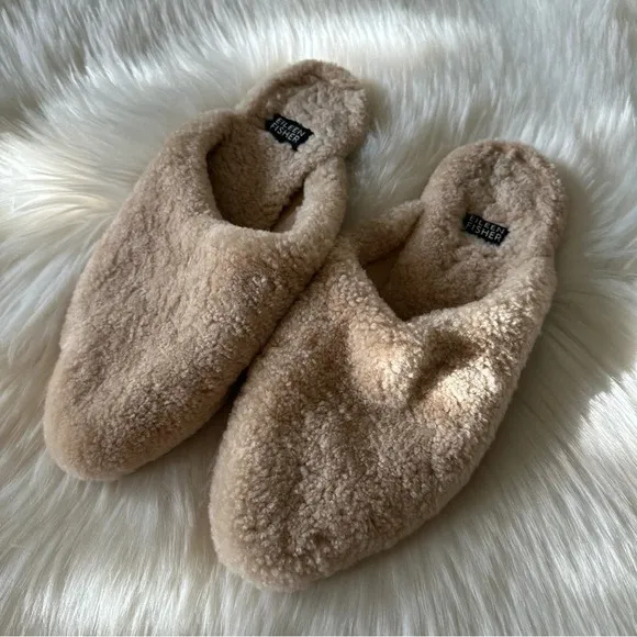 Eileen Fisher Genuine Shearling Fur Slippers Shoes Slip On Sz 38