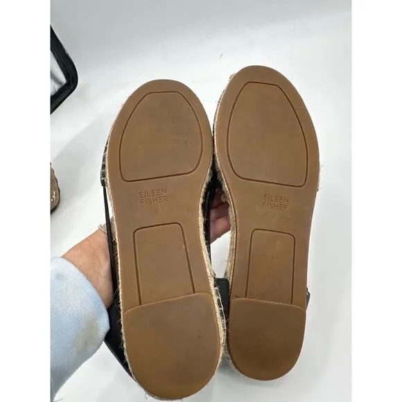 Eileen Fisher Lee black leather espadrille Size 9