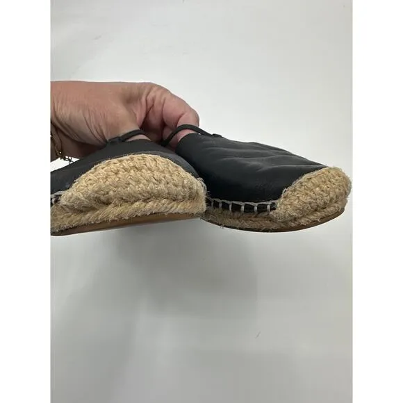 Eileen Fisher Lee black leather espadrille Size 9