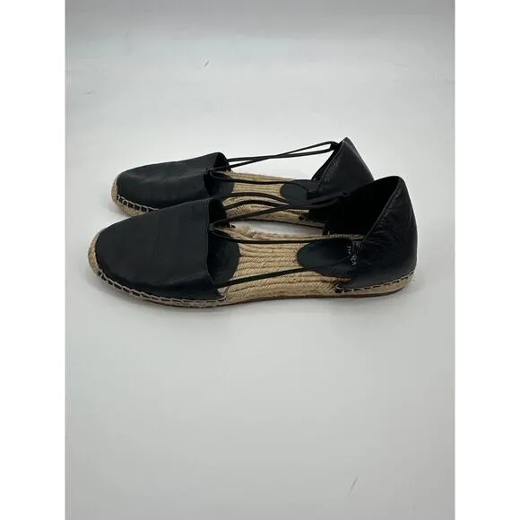 Eileen Fisher Lee black leather espadrille Size 9