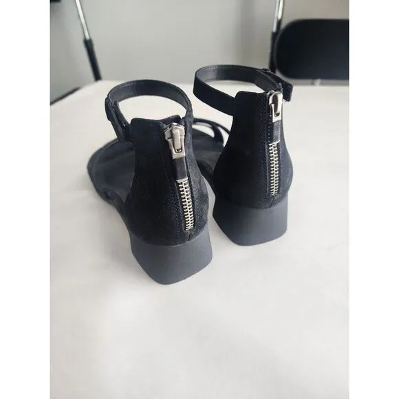 EILEEN FISHER Noni Sandals Black Size 7 $165 Strappy Ankle Strap Zipper Shoes