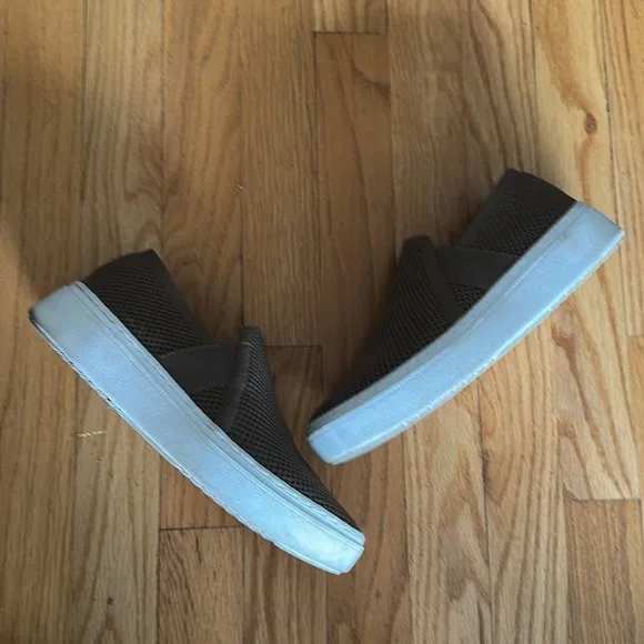 Eileen Fisher slip on sneakers brown and white sneakers, great cond pre owned