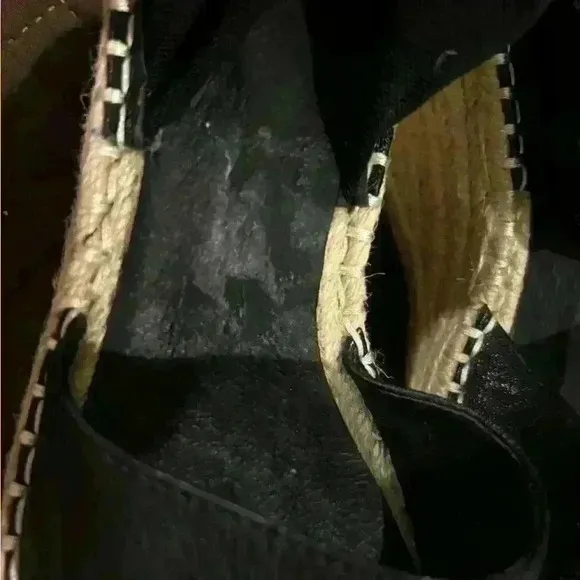 Eileen Fisher Wiley Sandals Shoes 6 Black Leather Zip Up Wedge Knot Espadrille