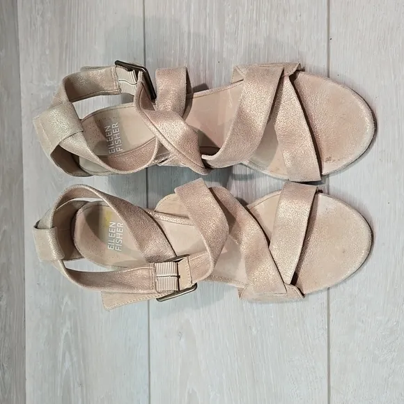 Eileen Fisher Women Patsy Metallic Leather Heels Sandals sz 8 shoes