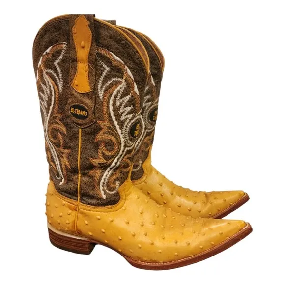 EL TEJANO Men's Ostrich embossed leather Cowboy boots SIZE 9D