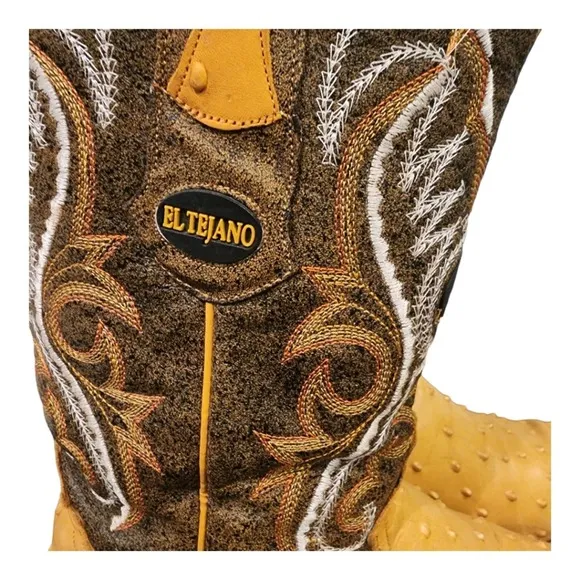 EL TEJANO Men's Ostrich embossed leather Cowboy boots SIZE 9D