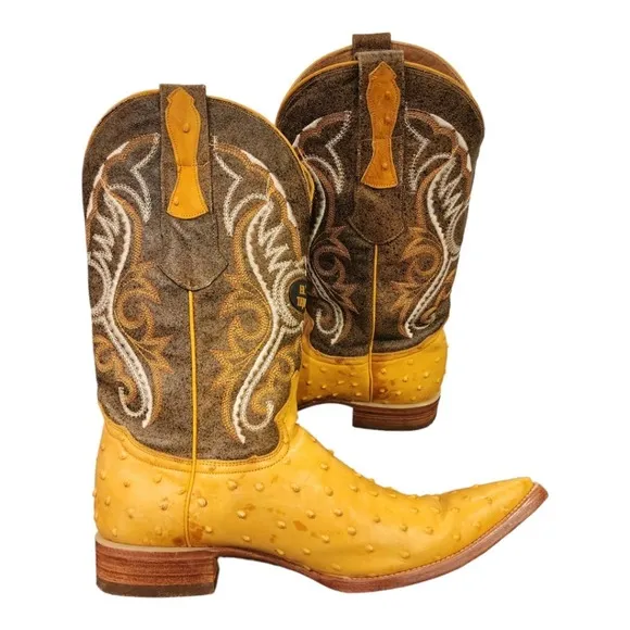 EL TEJANO Men's Ostrich embossed leather Cowboy boots SIZE 9D