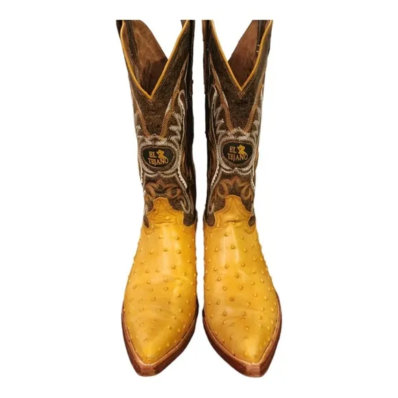 EL TEJANO Men's Ostrich embossed leather Cowboy boots SIZE 9D